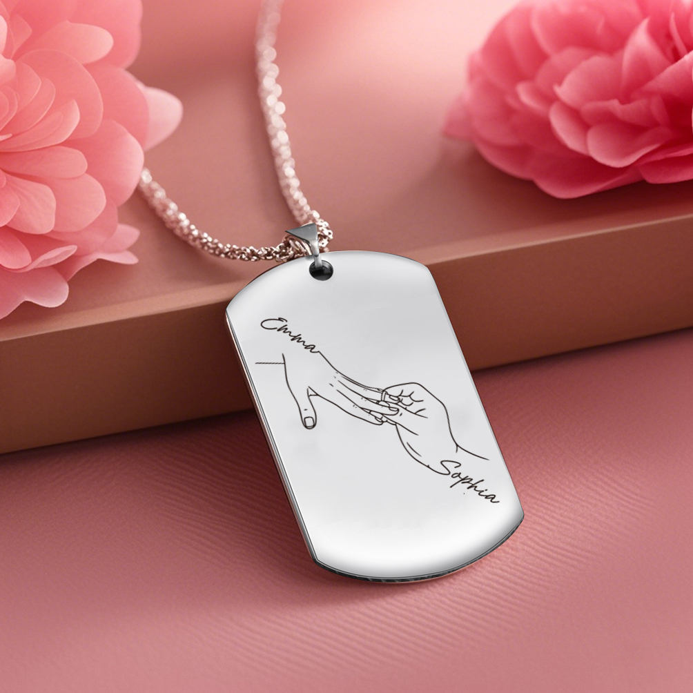 Collana Personalizzata per Coppie con 2 Nomi e Design con Mani Intrecciate - Acciaio Inossidabile Nero o Argento - Regalo di San Valentino per Lei/Lui | Jessemade