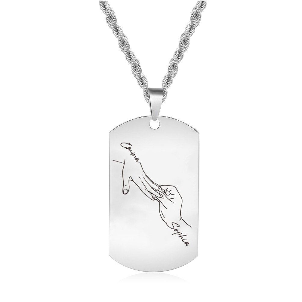 Collana Personalizzata per Coppie con 2 Nomi e Design con Mani Intrecciate - Acciaio Inossidabile Nero o Argento - Regalo di San Valentino per Lei/Lui | Jessemade