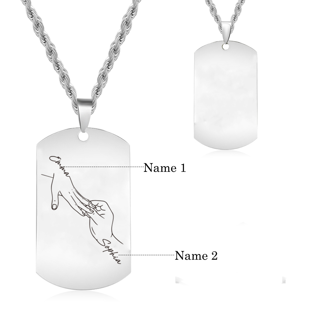 Collana Personalizzata per Coppie con 2 Nomi e Design con Mani Intrecciate - Acciaio Inossidabile Nero o Argento - Regalo di San Valentino per Lei/Lui | Jessemade