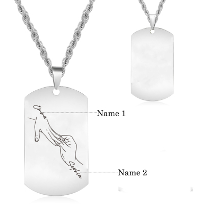 Collana Personalizzata per Coppie con 2 Nomi e Design con Mani Intrecciate - Acciaio Inossidabile Nero o Argento - Regalo di San Valentino per Lei/Lui | Jessemade