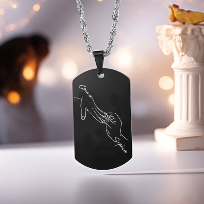 Collana Personalizzata per Coppie con 2 Nomi e Design con Mani Intrecciate - Acciaio Inossidabile Nero o Argento - Regalo di San Valentino per Lei/Lui | Jessemade