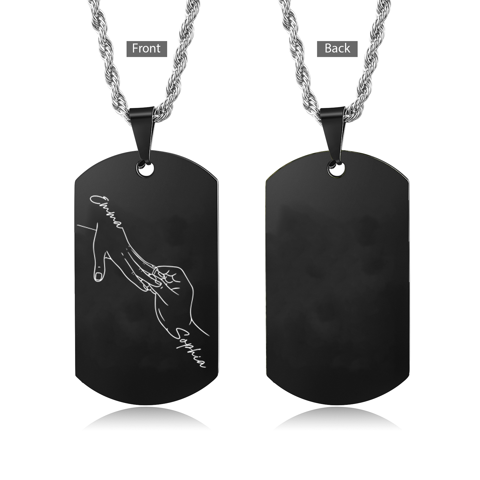 Collana Personalizzata per Coppie con 2 Nomi e Design con Mani Intrecciate - Acciaio Inossidabile Nero o Argento - Regalo di San Valentino per Lei/Lui | Jessemade
