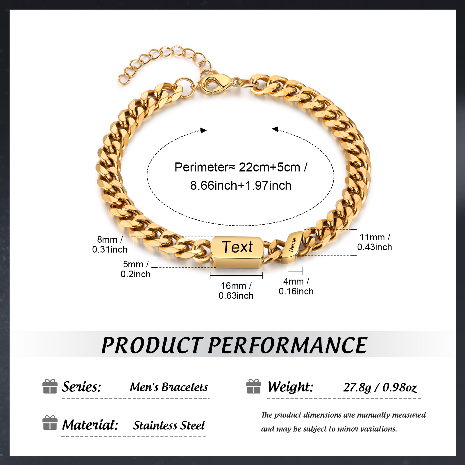 Bracciale da uomo personalizzato in stile maglia cubana per papà