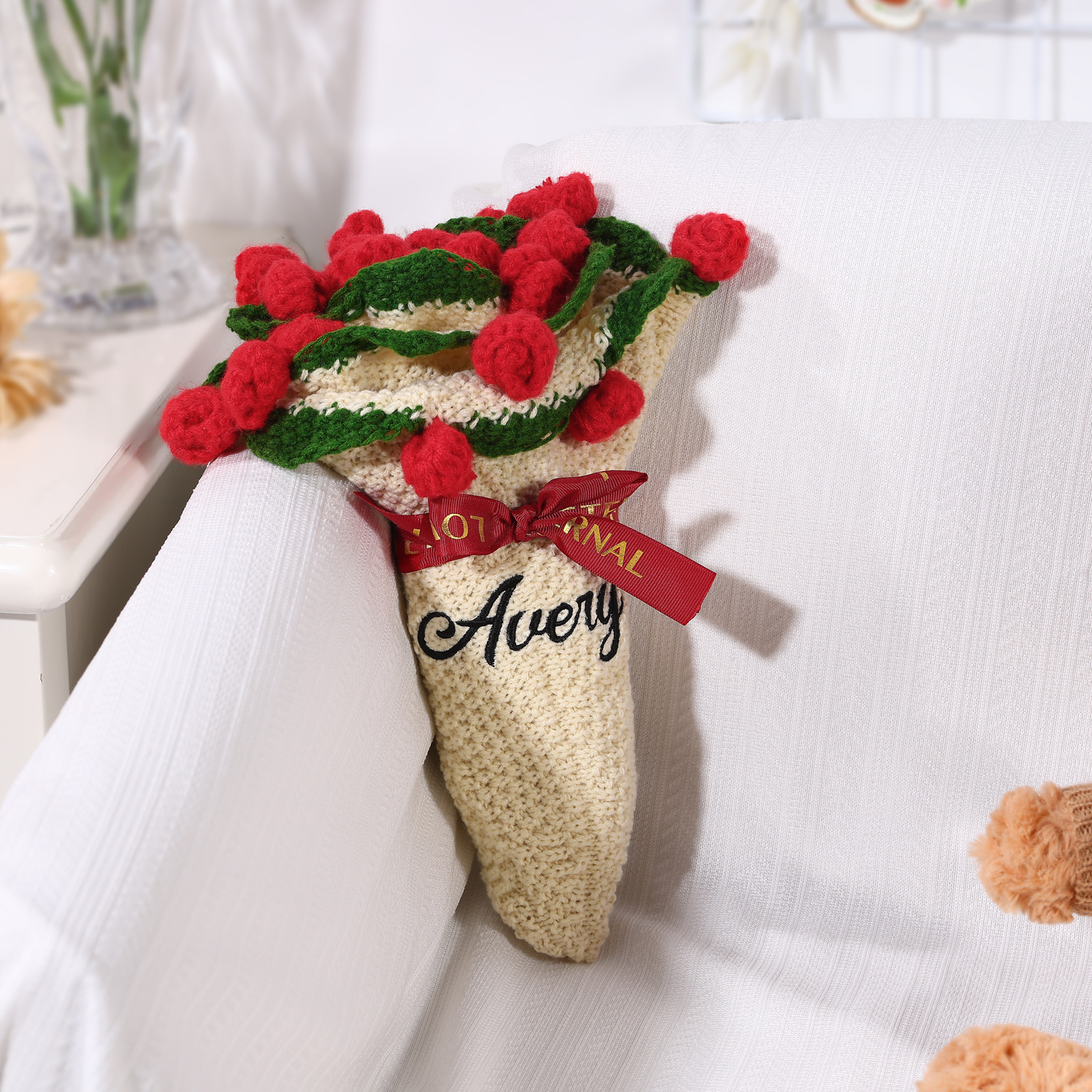 Coperta fatta a mano all'uncinetto con fiori personalizzati, nome personalizzato, regalo di compleanno per lei | Jessemade