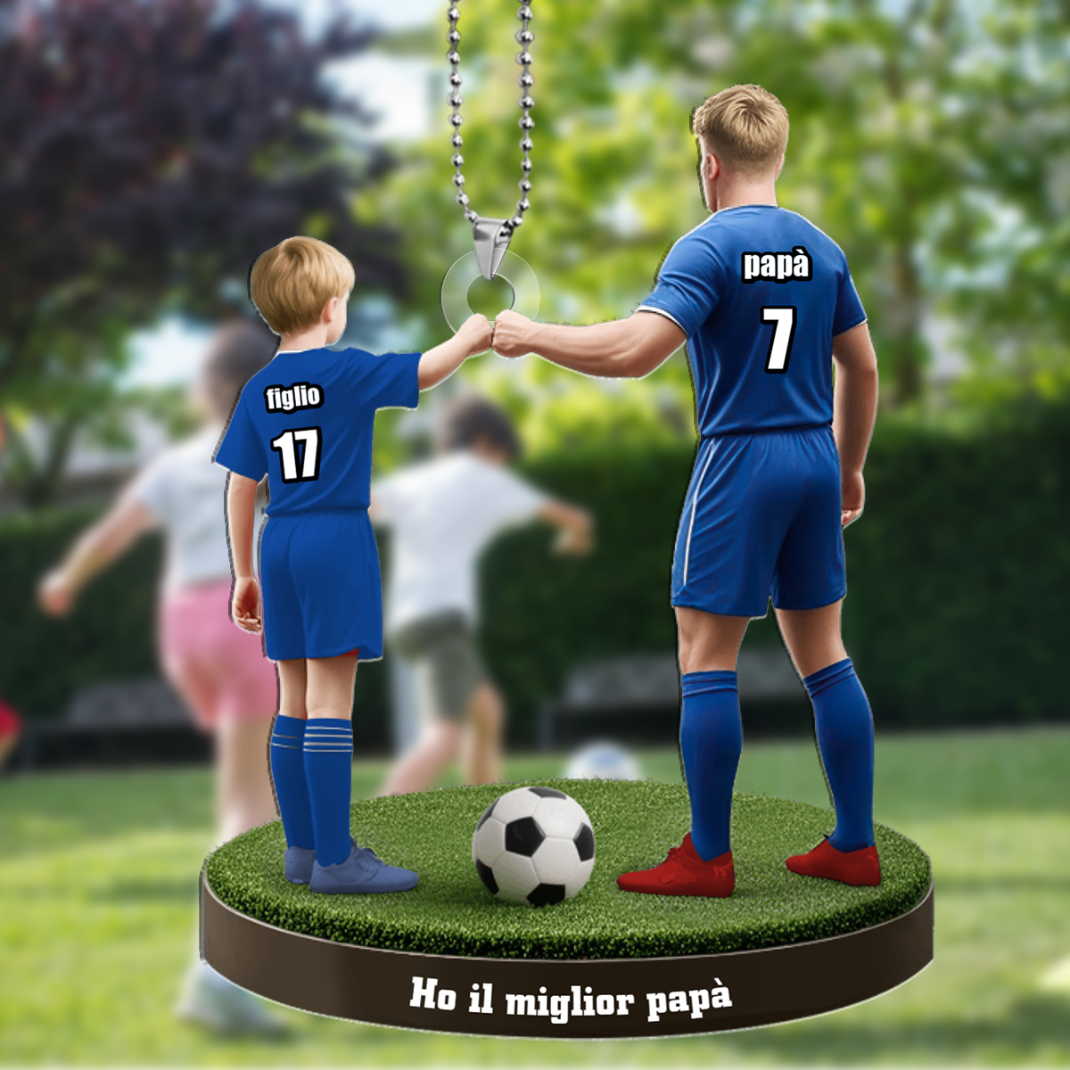 Portachiavi personalizzato Papà e figlio con ciondolo di calcio in acrilico
