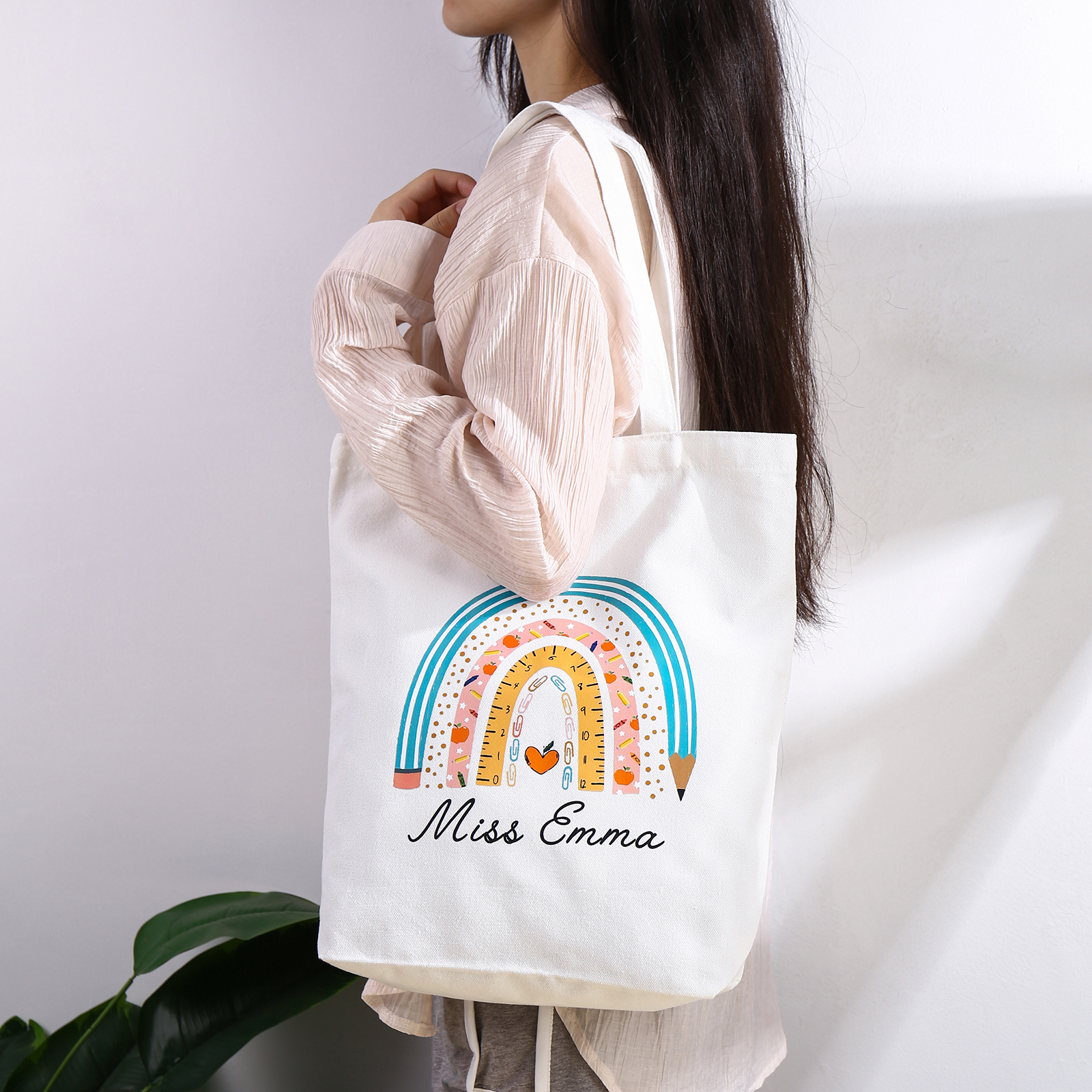 Borsa tote con acrobaleno in vela con 1 testo personalizzato regalo per il ritorno a scuola