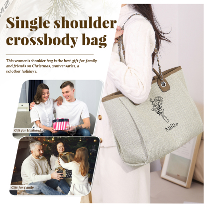 Borsa Personalizzata in Tela per Donna con 1 Nome e 1 Fiore di Nascita - Disponibile in 3 Colori - Regalo di San Valentino per Lei | Jessemade