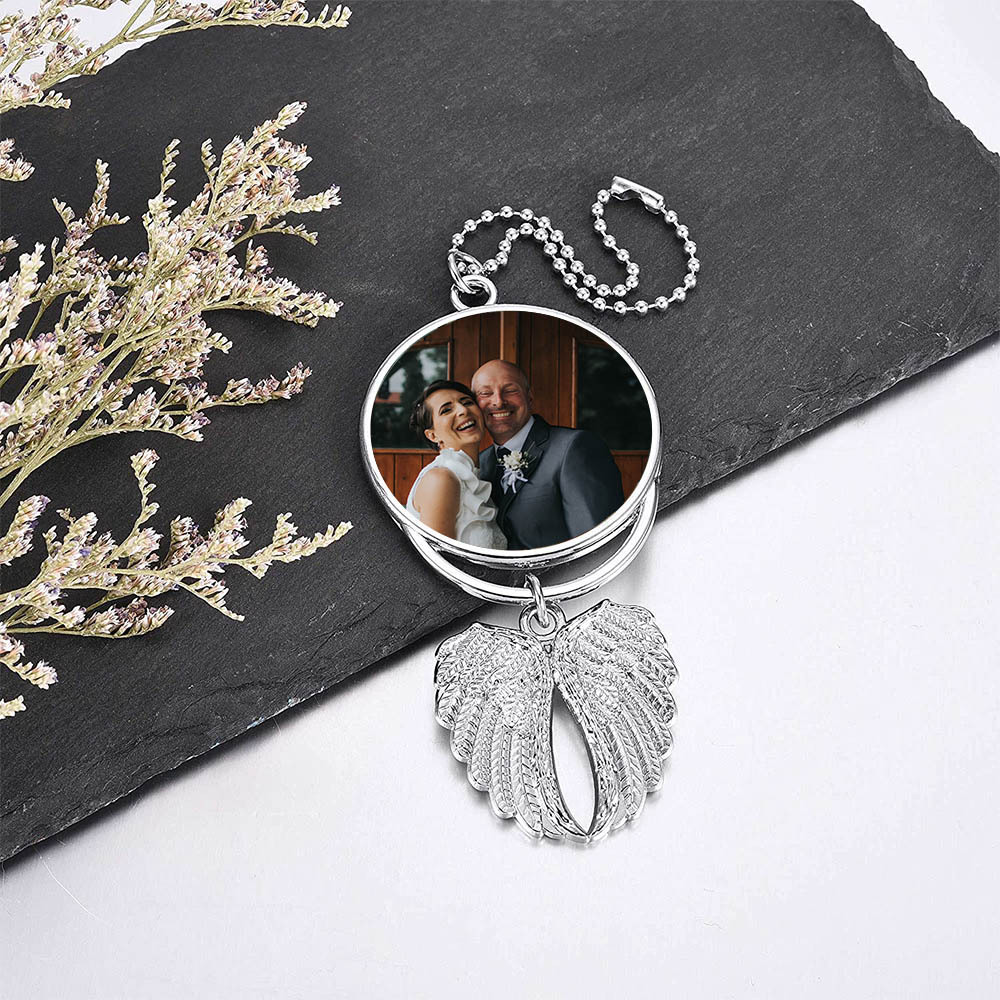 Pendente ali commemorativo per auto con 1 foto personalizzabile
