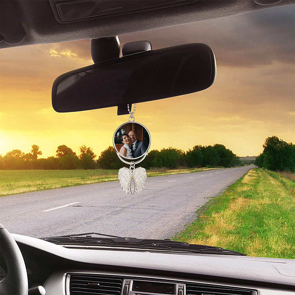 Pendente ali commemorativo per auto con 1 foto personalizzabile