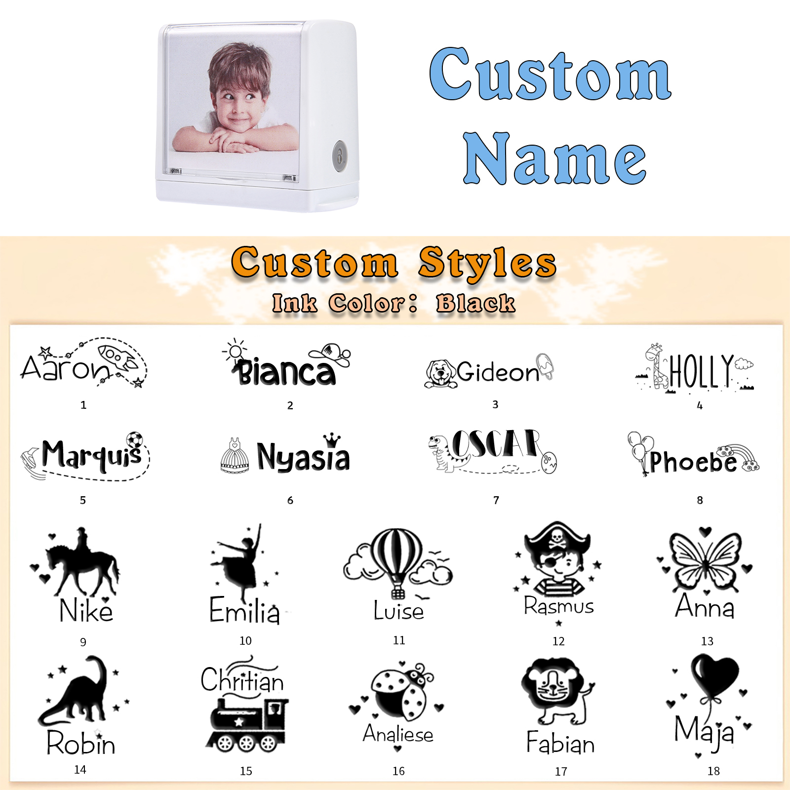 Timbro con nome e foto personalizzato regalo per studente scuola su libro/vestito