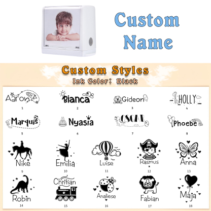 Timbro con nome e foto personalizzato regalo per studente scuola su libro/vestito