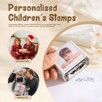 Timbro con nome e foto personalizzato regalo per studente scuola su libro/vestito