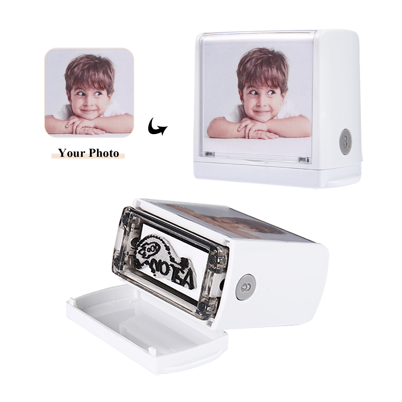 Timbro con nome e foto personalizzato regalo per studente scuola su libro/vestito