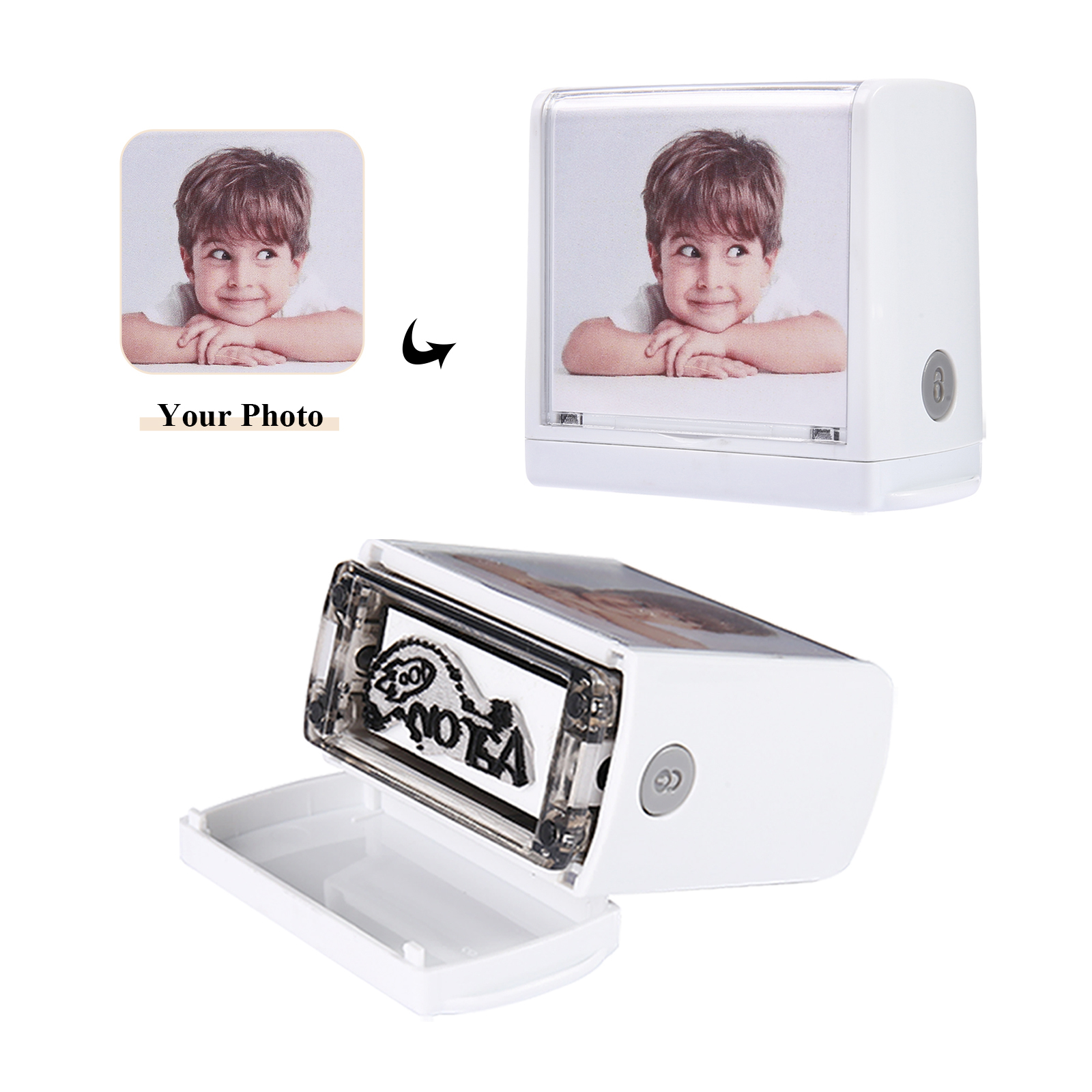 Timbro con nome e foto personalizzato regalo per studente scuola su libro/vestito