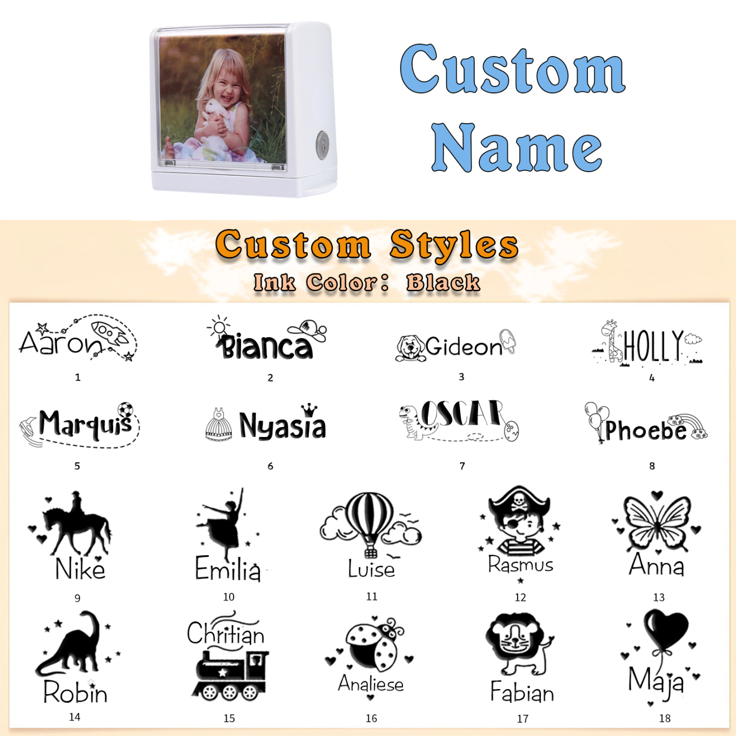 Timbro con nome e foto personalizzato regalo per studente scuola su libro/vestito