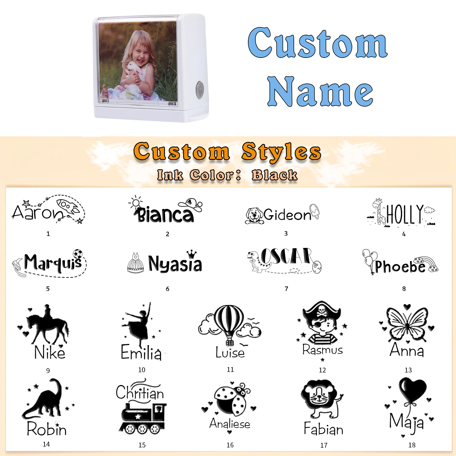 Timbro con nome e foto personalizzato regalo per studente scuola su libro/vestito