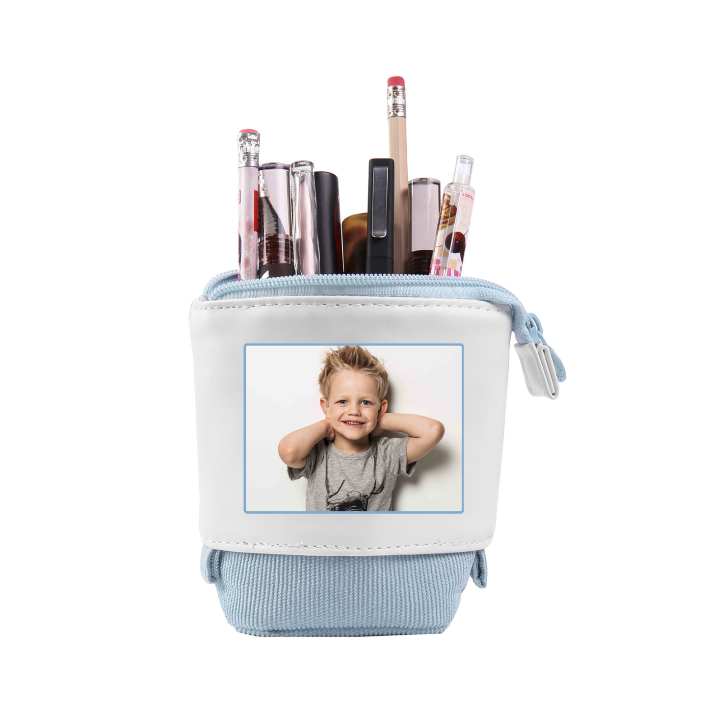 Astuccio per matite acrobaleno personalizzato con 1 nome e 1 foto per scuola elementare bambini