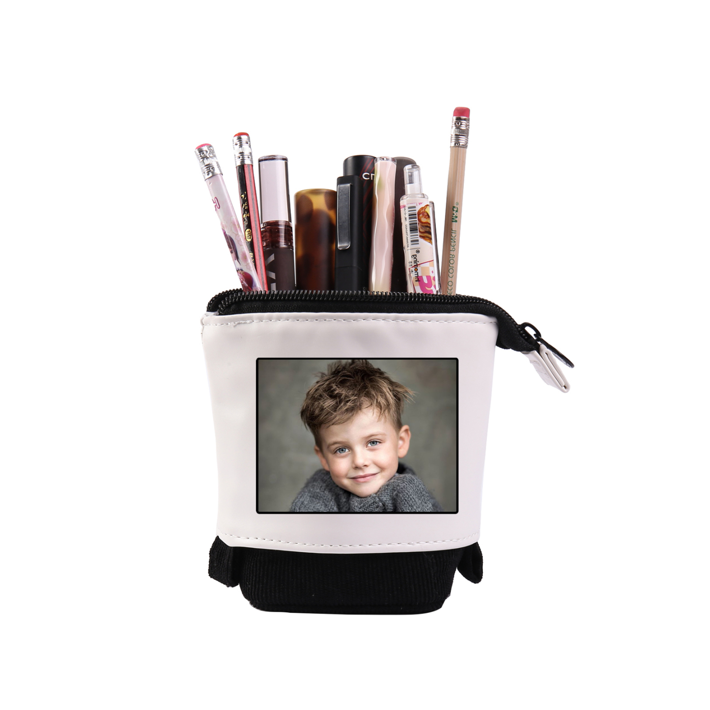 Astuccio per matite acrobaleno personalizzato con 1 nome e 1 foto per scuola elementare bambini