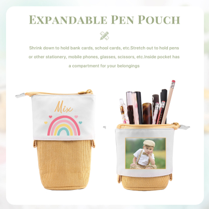 Astuccio per matite acrobaleno personalizzato con 1 nome e 1 foto per scuola elementare bambini