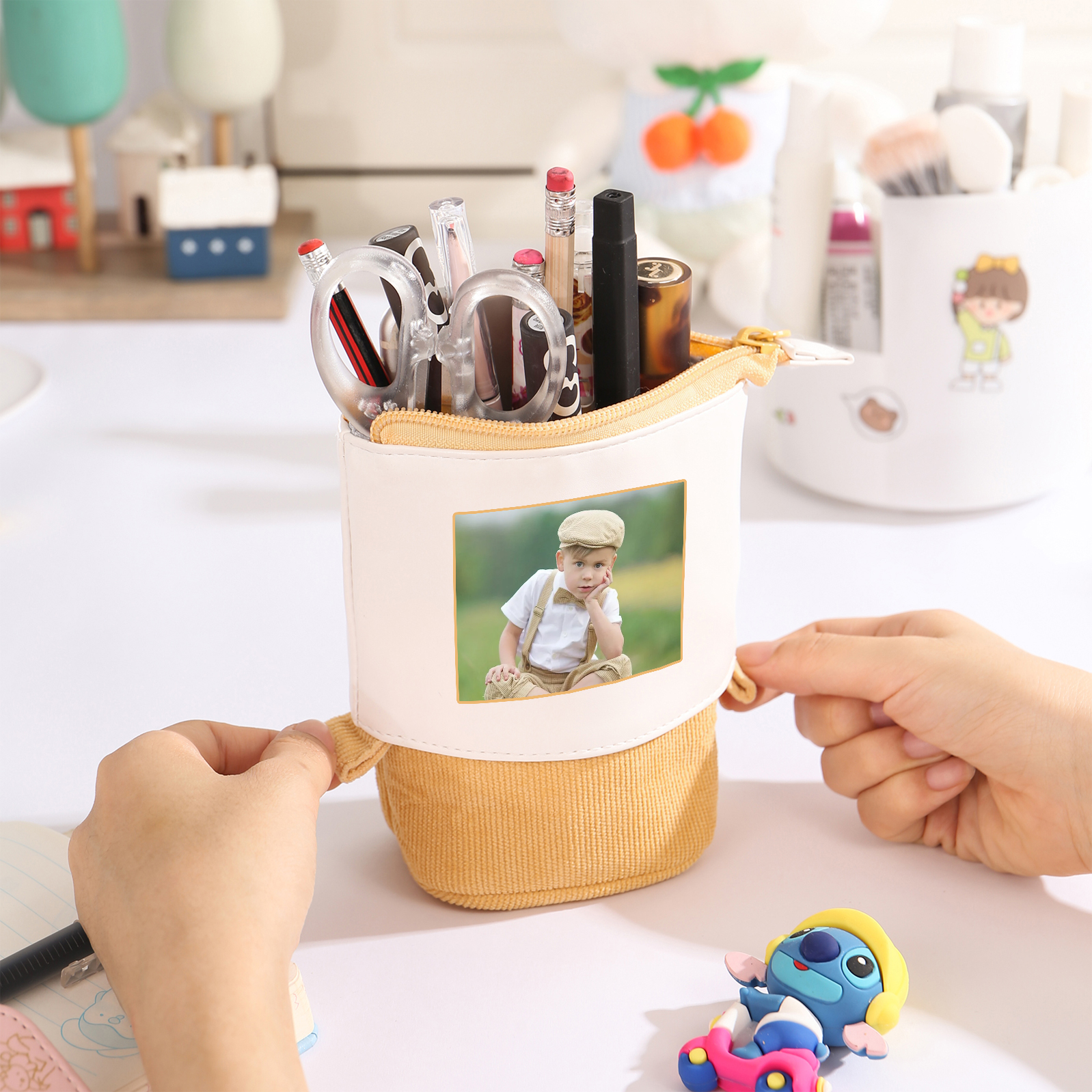 Astuccio per matite acrobaleno personalizzato con 1 nome e 1 foto per scuola elementare bambini