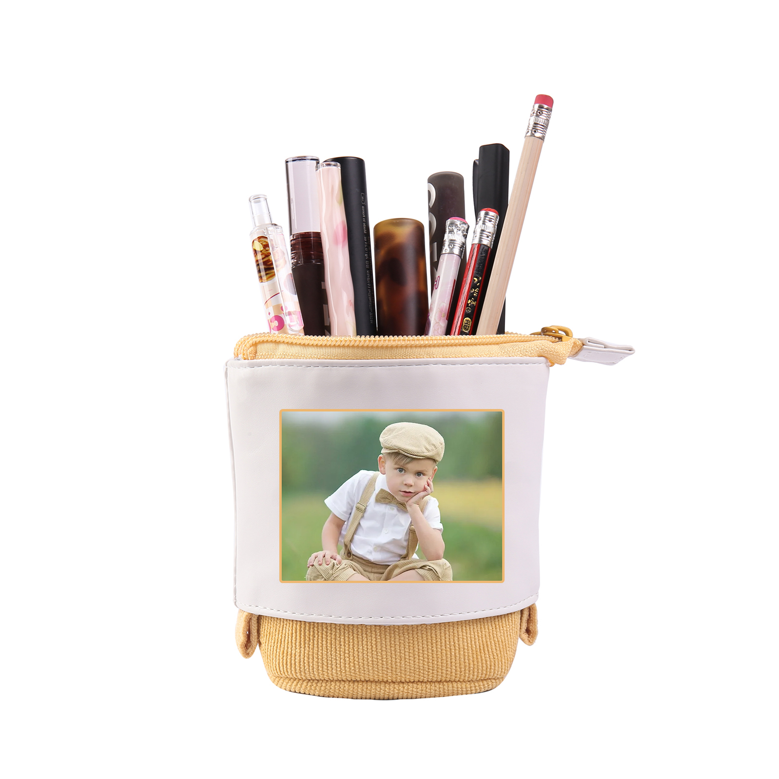 Astuccio per matite acrobaleno personalizzato con 1 nome e 1 foto per scuola elementare bambini