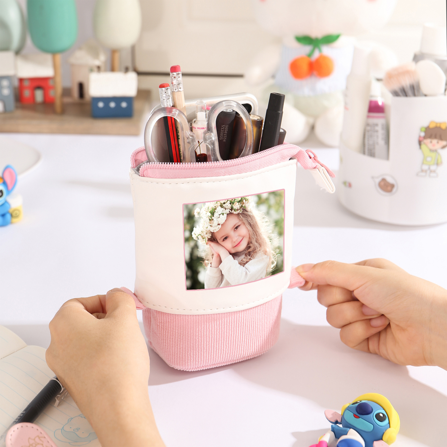 Astuccio per matite acrobaleno personalizzato con 1 nome e 1 foto per scuola elementare bambini