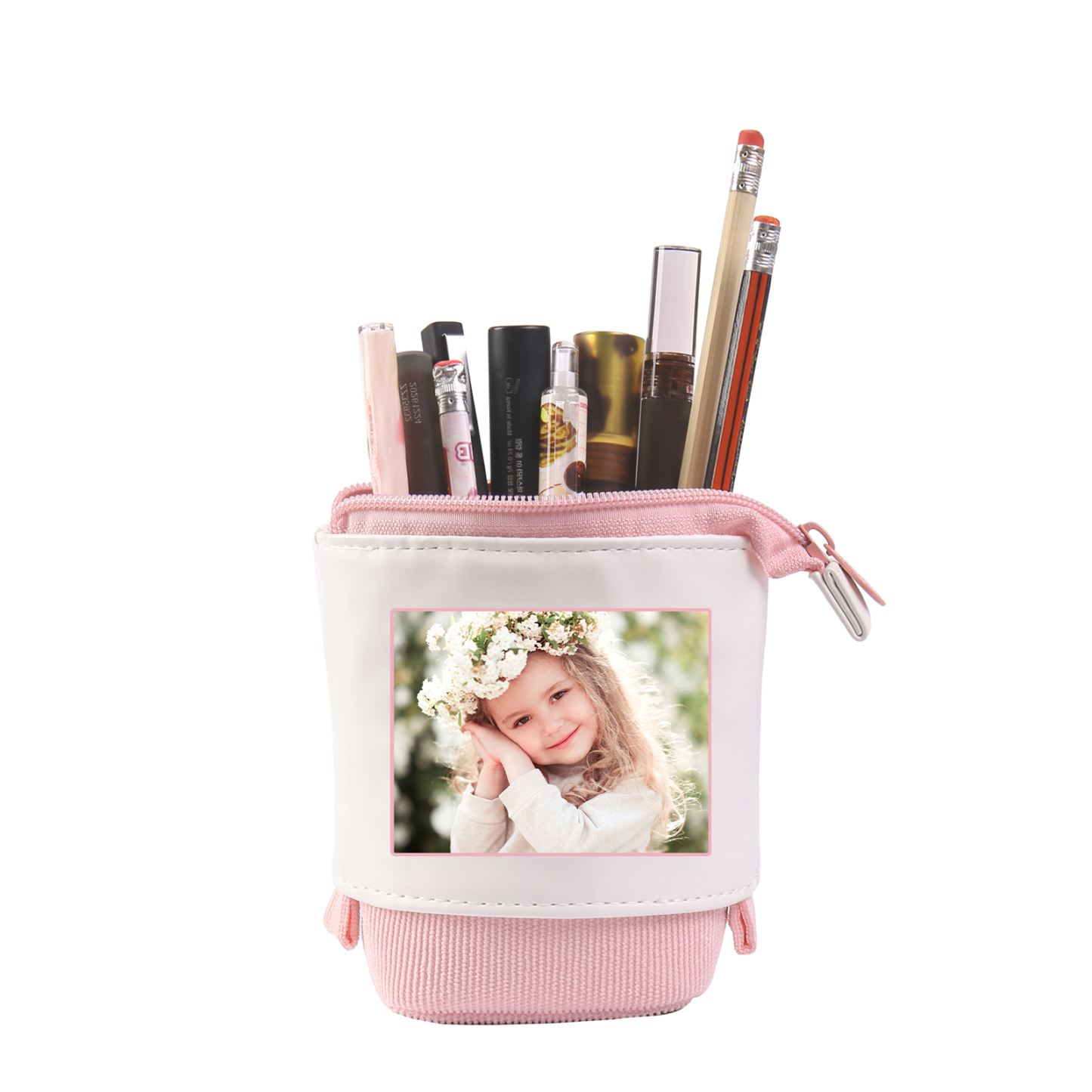 Astuccio per matite acrobaleno personalizzato con 1 nome e 1 foto per scuola elementare bambini