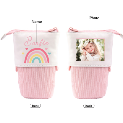 Astuccio per matite acrobaleno personalizzato con 1 nome e 1 foto per scuola elementare bambini