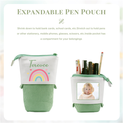 Astuccio per matite acrobaleno personalizzato con 1 nome e 1 foto per scuola elementare bambini