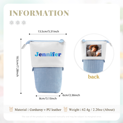 Astuccio per matite acrobaleno personalizzato con 1 nome e 1 foto per scuola elementare bambini