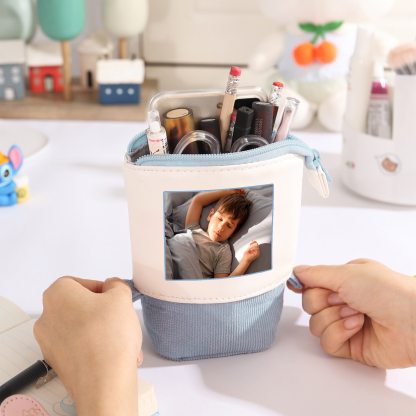 Astuccio per matite acrobaleno personalizzato con 1 nome e 1 foto per scuola elementare bambini