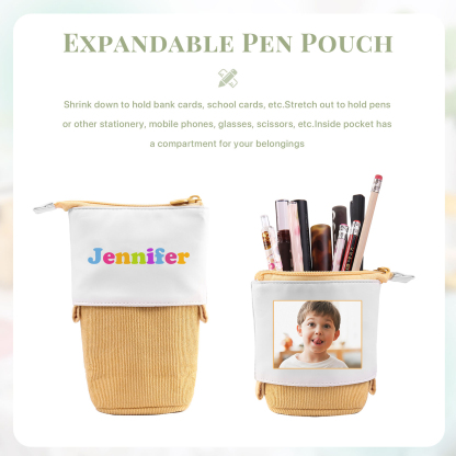 Astuccio per matite acrobaleno personalizzato con 1 nome e 1 foto per scuola elementare bambini