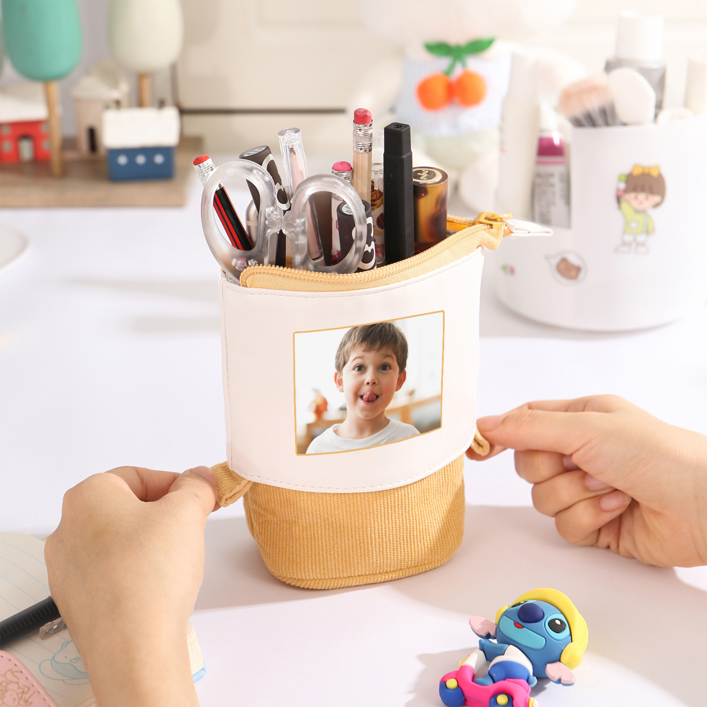 Astuccio per matite acrobaleno personalizzato con 1 nome e 1 foto per scuola elementare bambini