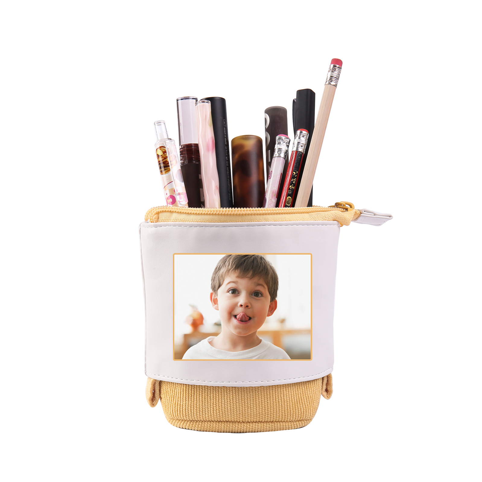 Astuccio per matite acrobaleno personalizzato con 1 nome e 1 foto per scuola elementare bambini