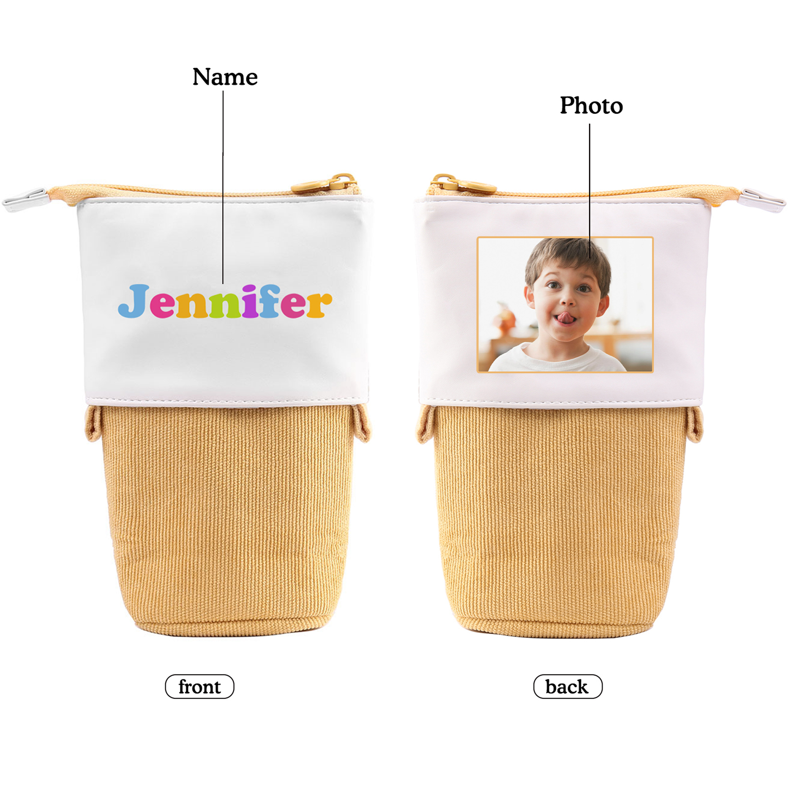 Astuccio per matite acrobaleno personalizzato con 1 nome e 1 foto per scuola elementare bambini