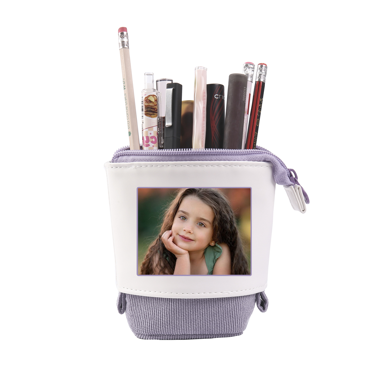 Astuccio per matite acrobaleno personalizzato con 1 nome e 1 foto per scuola elementare bambini