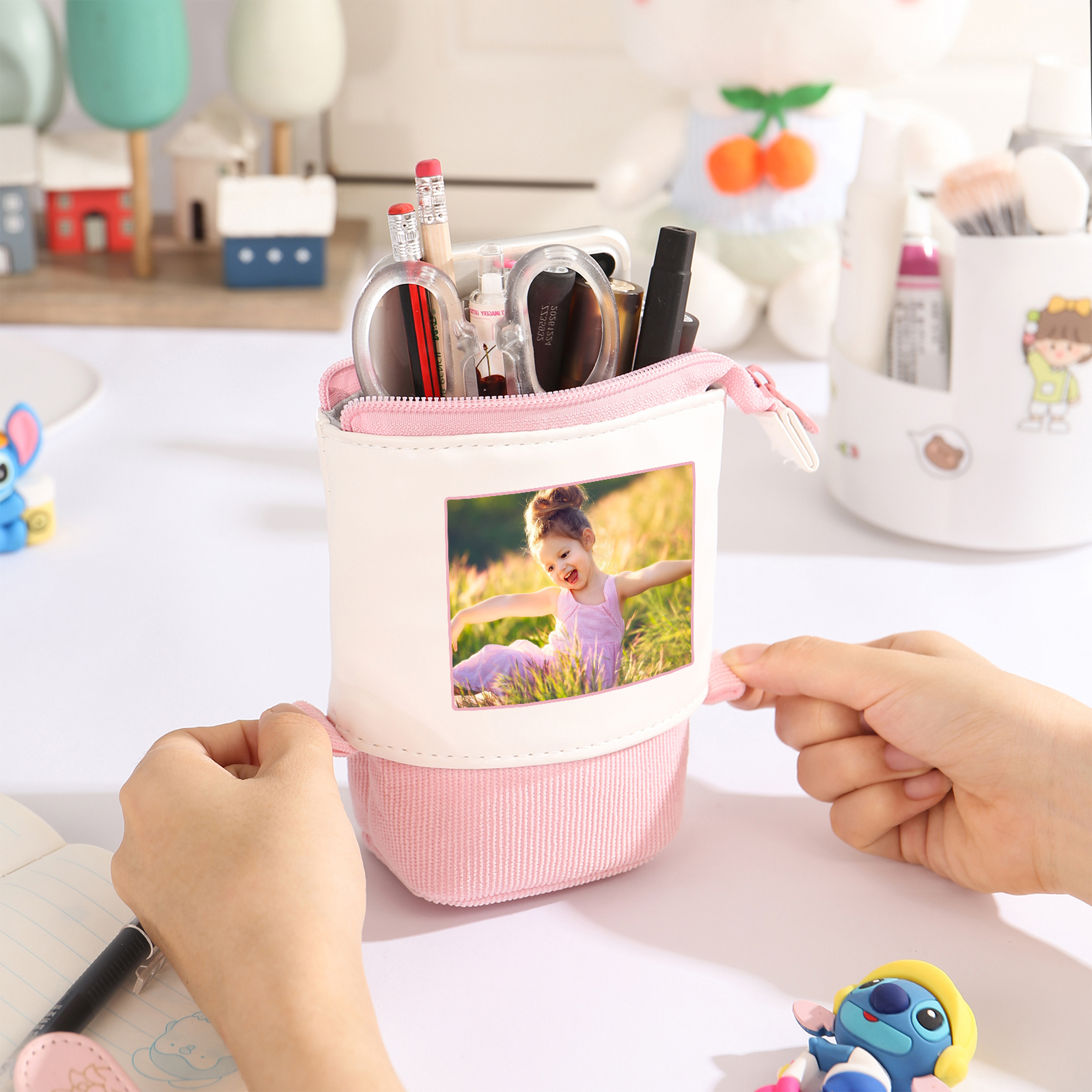 Astuccio per matite acrobaleno personalizzato con 1 nome e 1 foto per scuola elementare bambini