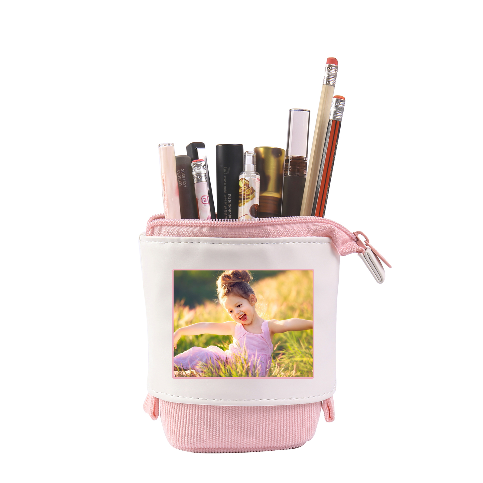 Astuccio per matite acrobaleno personalizzato con 1 nome e 1 foto per scuola elementare bambini