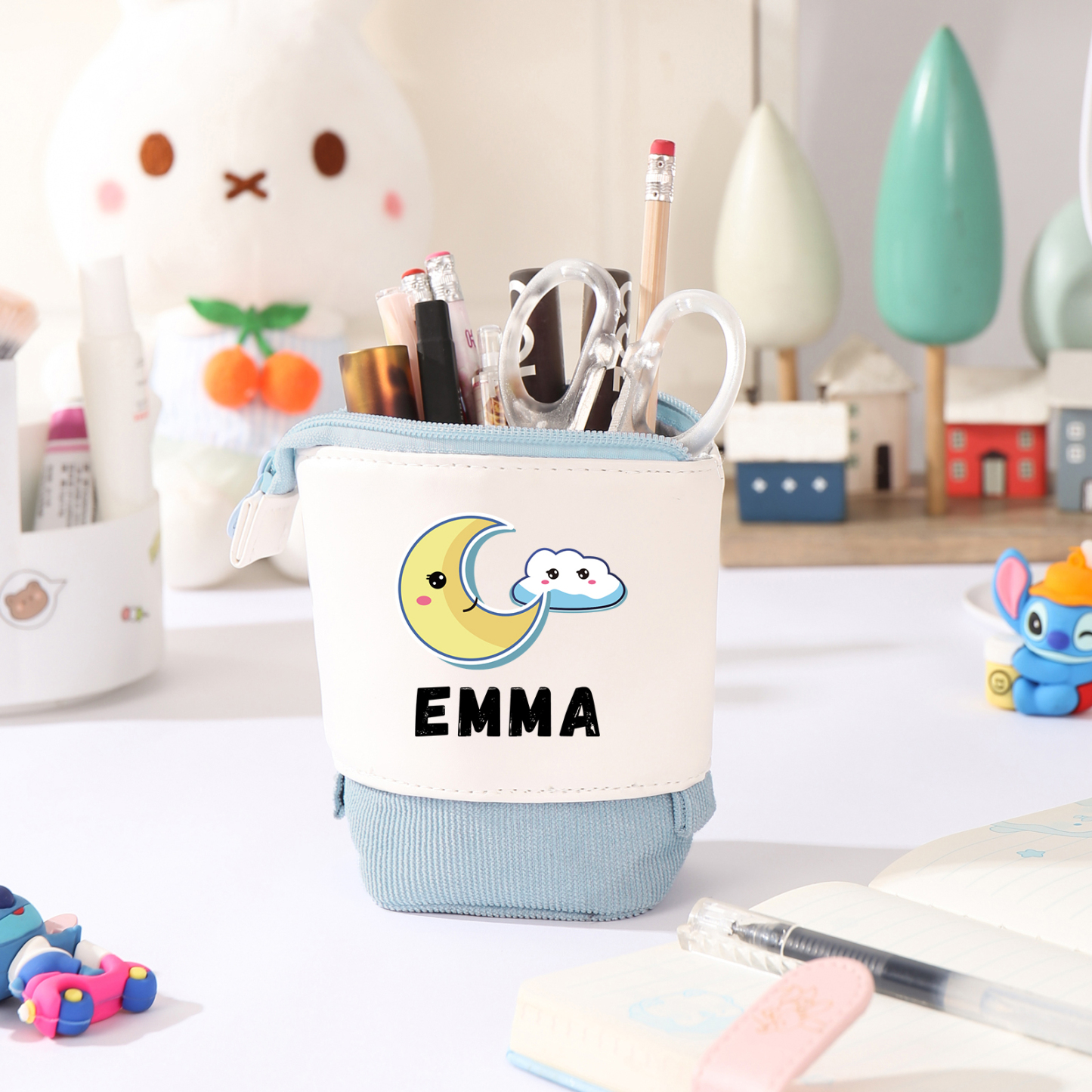 Astuccio per matite luna e nuvola personalizzato con 1 nome regalo per scuola elementare bambini