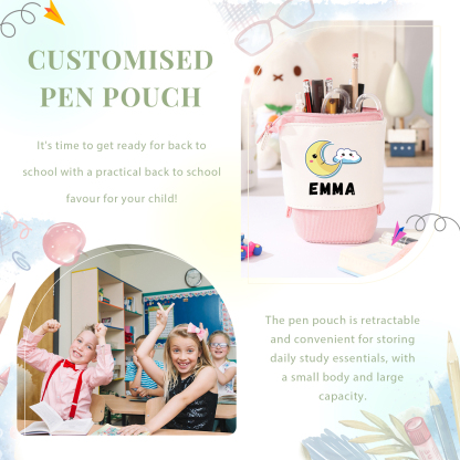 Astuccio per matite luna e nuvola personalizzato con 1 nome regalo per scuola elementare bambini