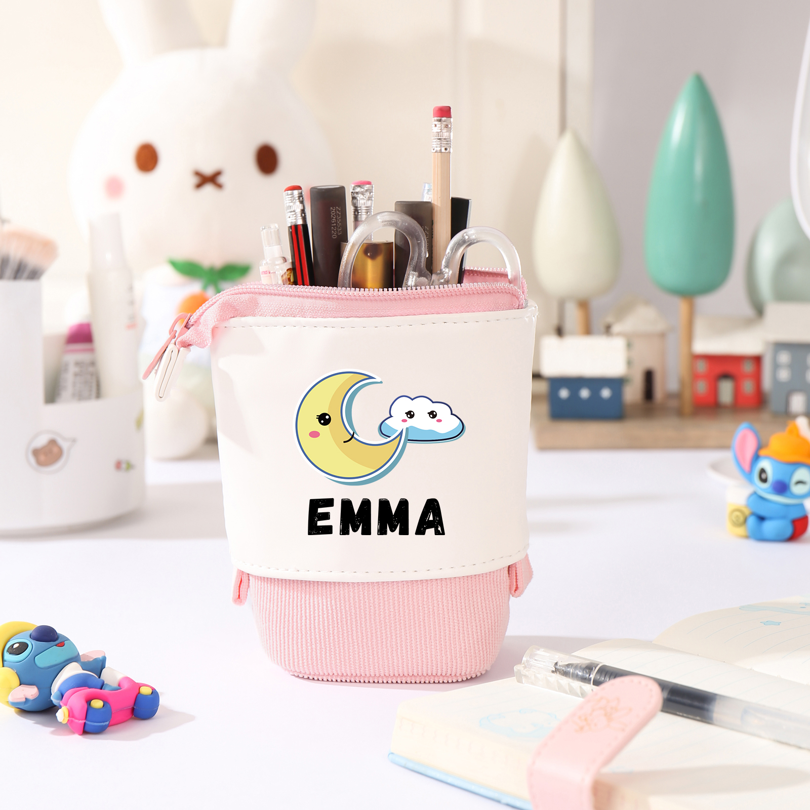 Astuccio per matite luna e nuvola personalizzato con 1 nome regalo per scuola elementare bambini