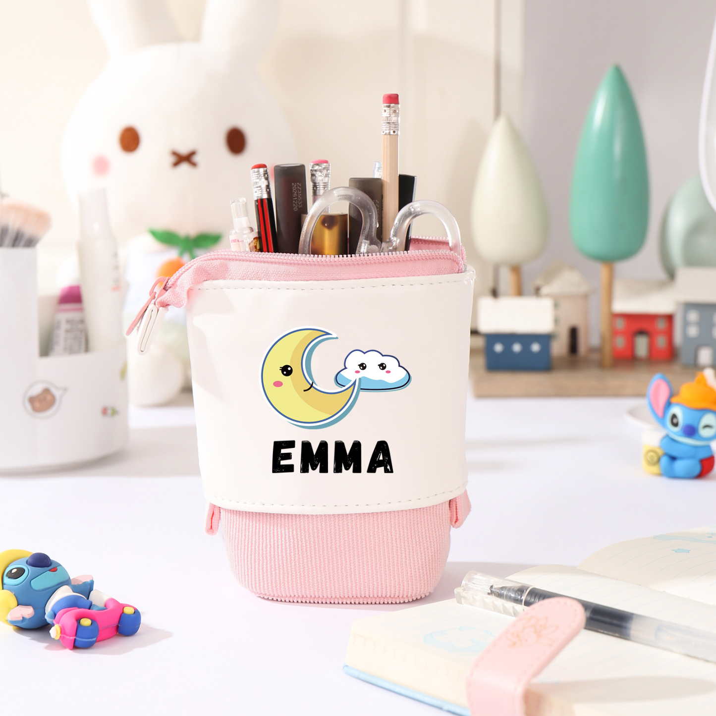 Astuccio per matite luna e nuvola personalizzato con 1 nome regalo per scuola elementare bambini