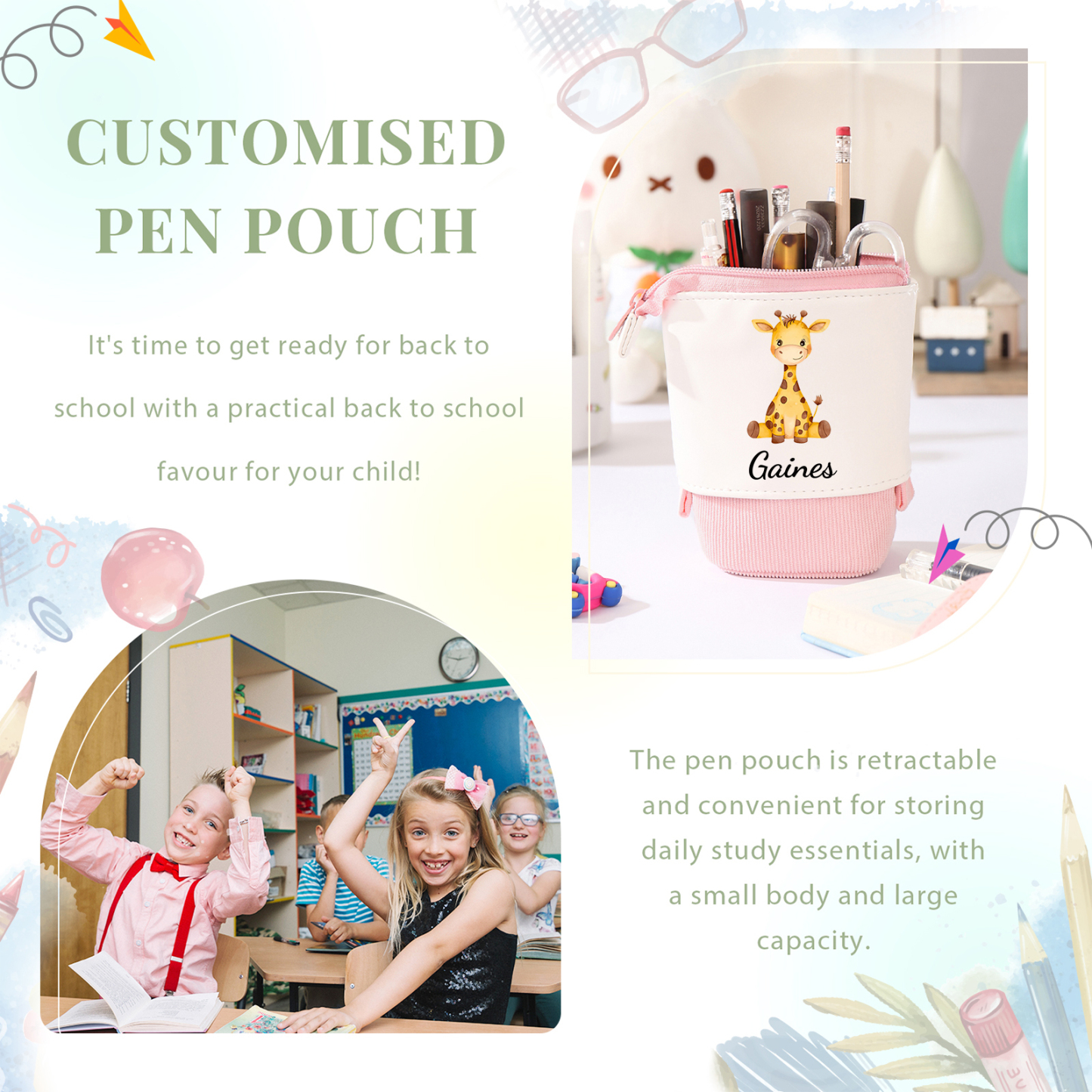 Astuccio per matite animale personalizzato con 1 nome regalo per scuola elementare bambini