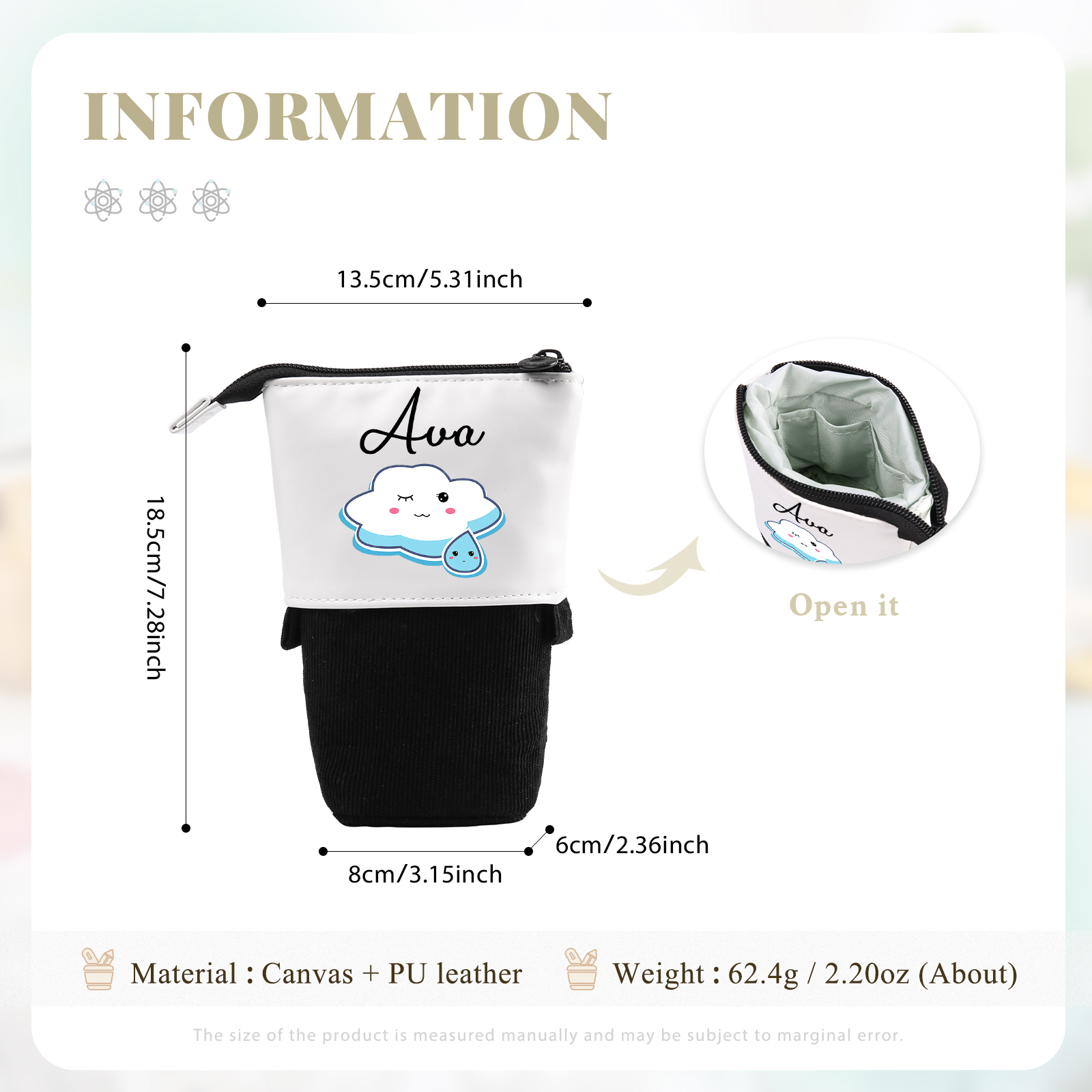 Astuccio per matite nuvola carina personalizzato con 1 nome regalo per scuola elementare bambini