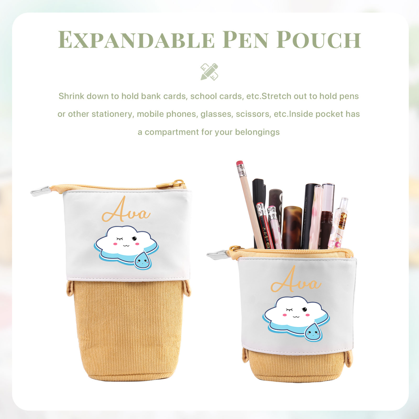 Astuccio per matite nuvola carina personalizzato con 1 nome regalo per scuola elementare bambini