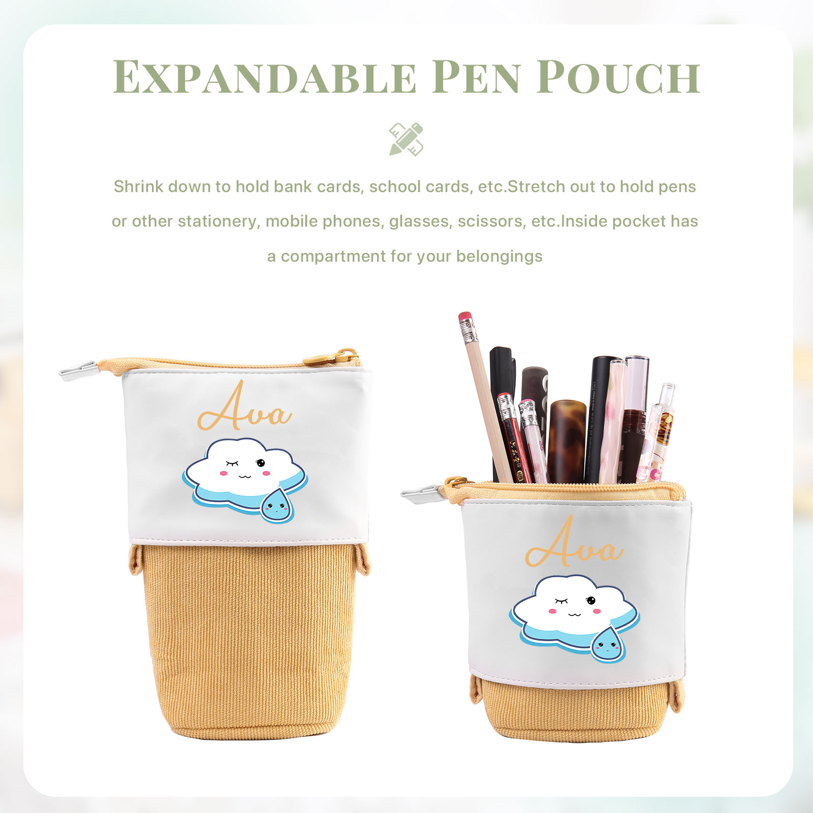 Astuccio per matite nuvola carina personalizzato con 1 nome regalo per scuola elementare bambini