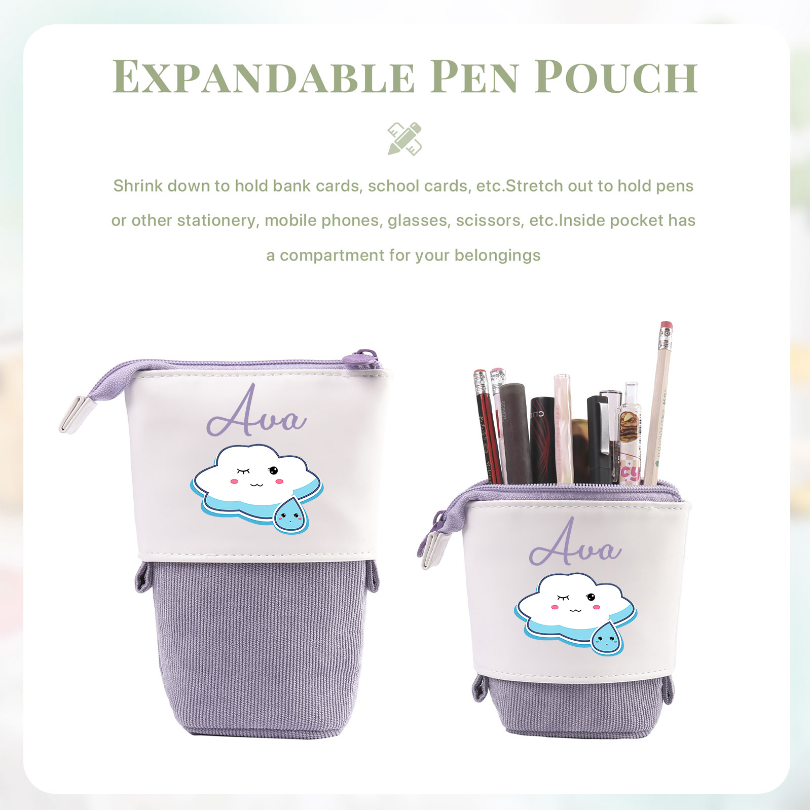 Astuccio per matite nuvola carina personalizzato con 1 nome regalo per scuola elementare bambini