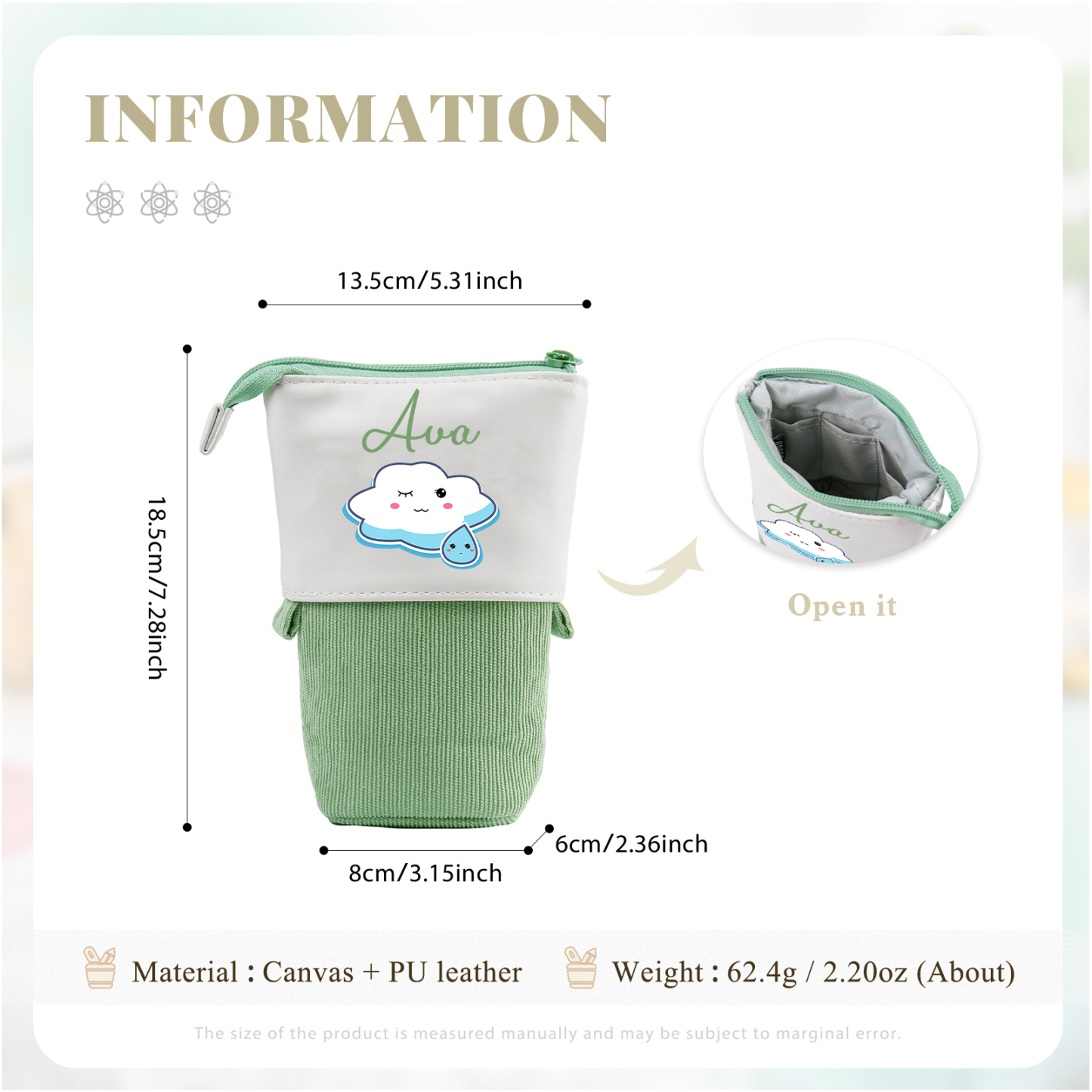 Astuccio per matite nuvola carina personalizzato con 1 nome regalo per scuola elementare bambini