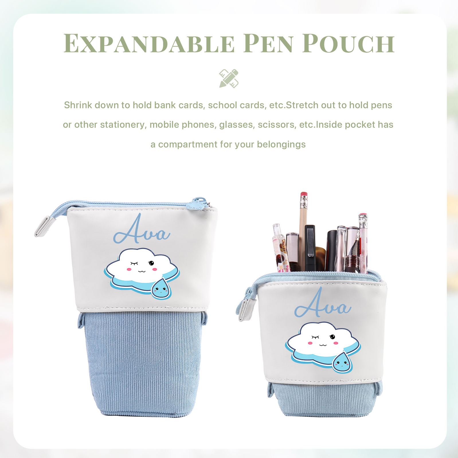 Astuccio per matite nuvola carina personalizzato con 1 nome regalo per scuola elementare bambini