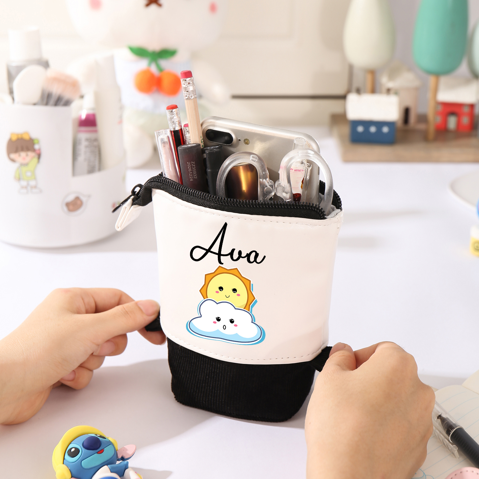 Astuccio per matite sole e nuvola carina personalizzato con 1 nome regalo per scuola elementare bambini